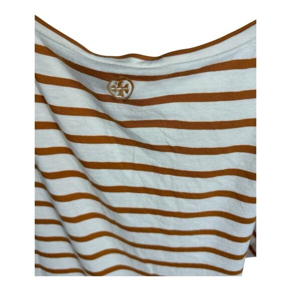 Tory Burch Soft Striped V Neck Brown and White Women's Tee Size L - Picture 5 of 7